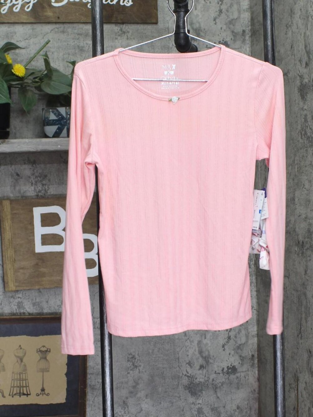 Max And Olivia Girls Long Sleeve Pajama Shirt Top with Scrunchie Pink XL (14/16)